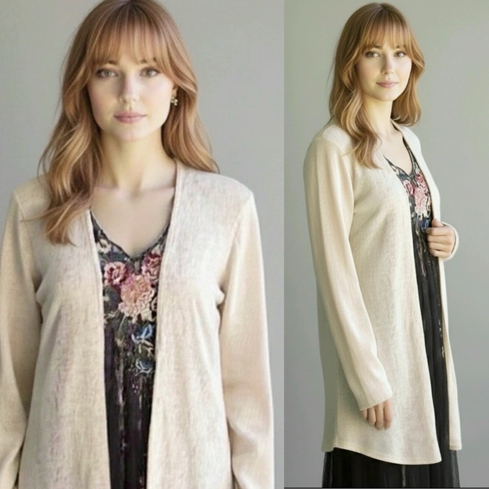 MINNIE ROSE Cashmere Women's Duster Lightweight Neutral Long Cardigan Size XL